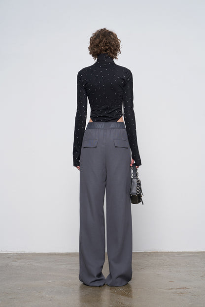 ANNAKIKI Gray Logo Web Elasticated Waist Straight Pants-FUYUKO