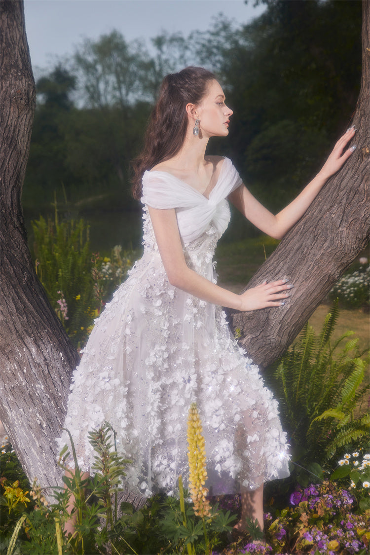 Spot Wardrobes by Chen Elegant White Embroidered applique  wedding Dress-Swiss