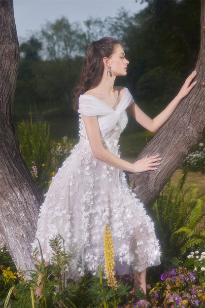 Spot Wardrobes by Chen Elegant White Embroidered applique  wedding Dress-Swiss