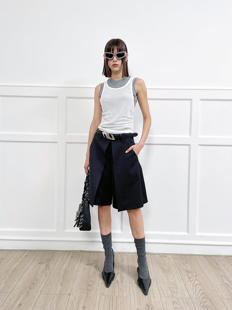 ANNAKIKI Casual Underwear Pleated Twill Simple Medium Pants-ROXIANNA