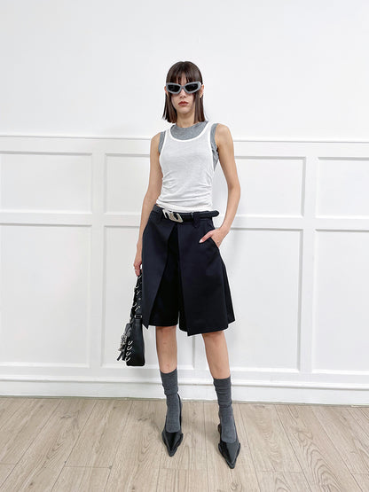 ANNAKIKI Casual Underwear Pleated Twill Simple Medium Pants-ROXIANNA