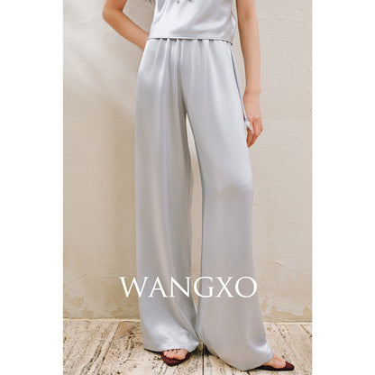 WANGXO | Hemp-Textured Acetate Satin  ight Luxury Lace Suspender, Shirt & Trousers Three-Piece Set- SARI