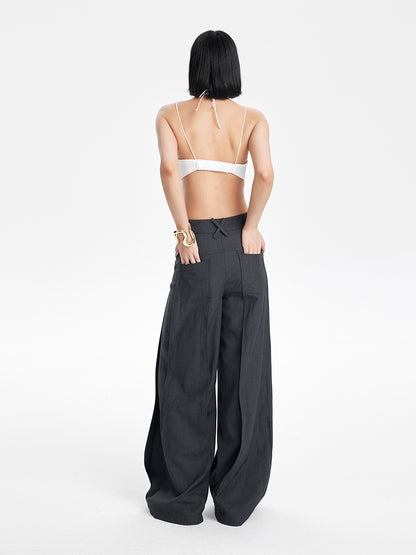 TINYIN heavy work patchwork wide-leg versatile black pants -GASSY