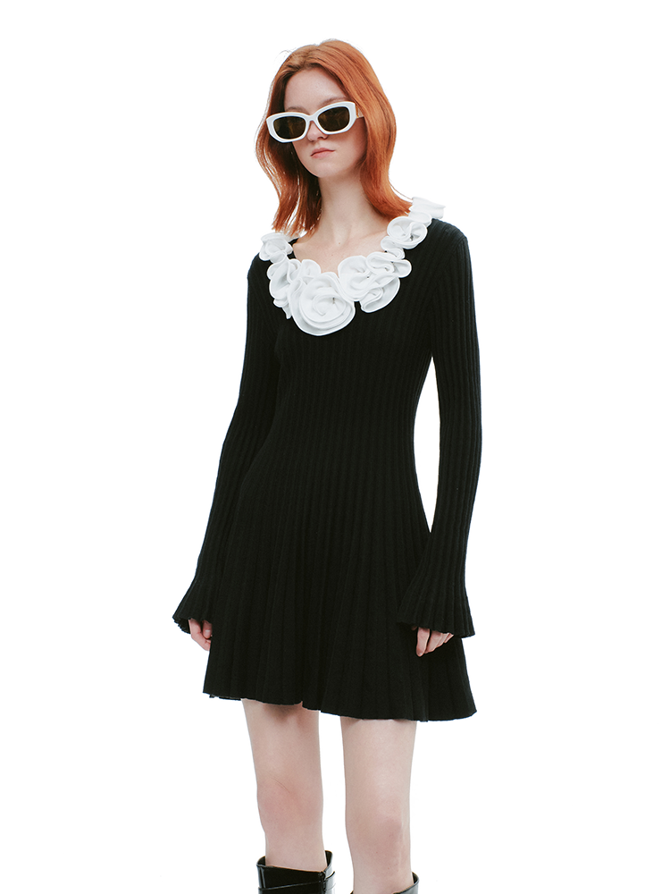 YES BY YESIR Ballet Flower Knit Short Dress - PRESS.