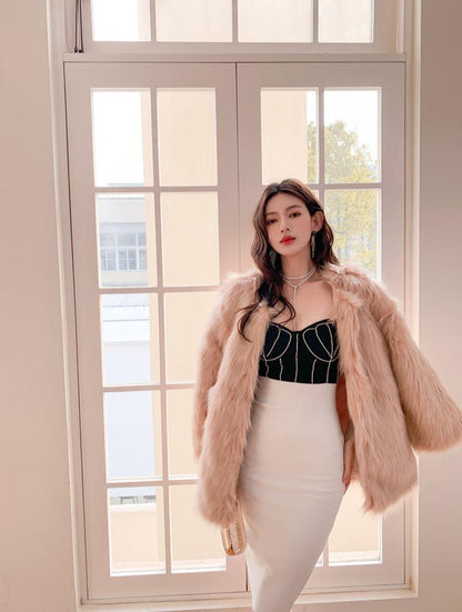 DOLLY Elegant Black and White Sleeveless Chest Wrap Bandage Midi Dress-BABE