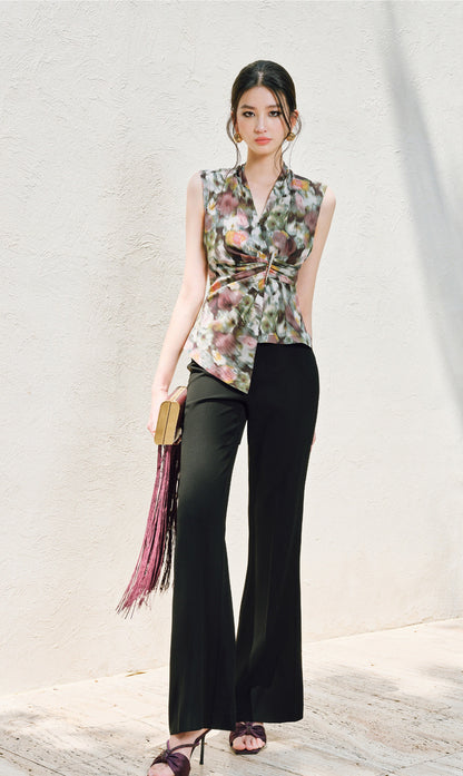WANGXO | Innovative Weaving Texture Overlapping V-Neck Sleeveless Top -KEIA