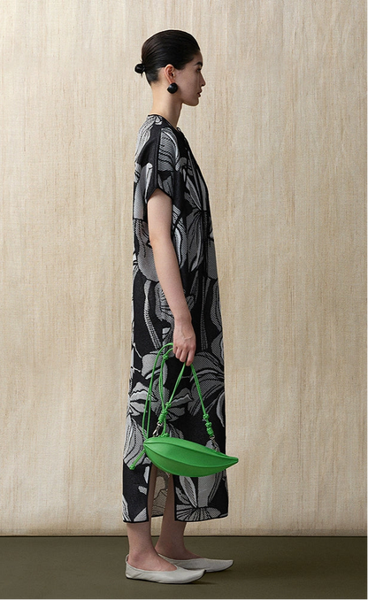 ZHUCHONGYUN Chinese diagonal placket black knit dress- NEZUKO.