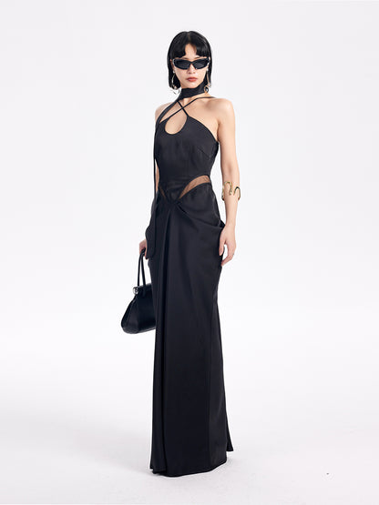 TINY IN satin irregular slip sleeveless hip pleated long dress -KING