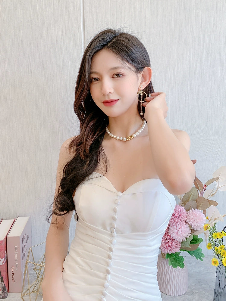 DOLLY Elegant Retro Style Sleeveless Off Shoulder Chest Wrap Long Fish Tail Dress-POW