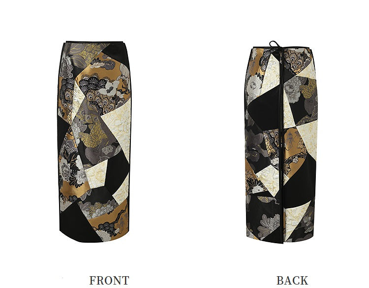 ZHUCHONGYU stitched jacquard straight long skirt--OTOSAKA.