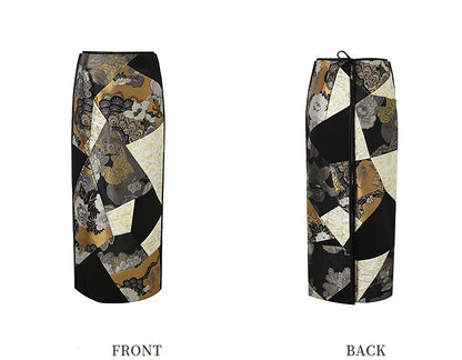 ZHUCHONGYU stitched jacquard straight long skirt--OTOSAKA.