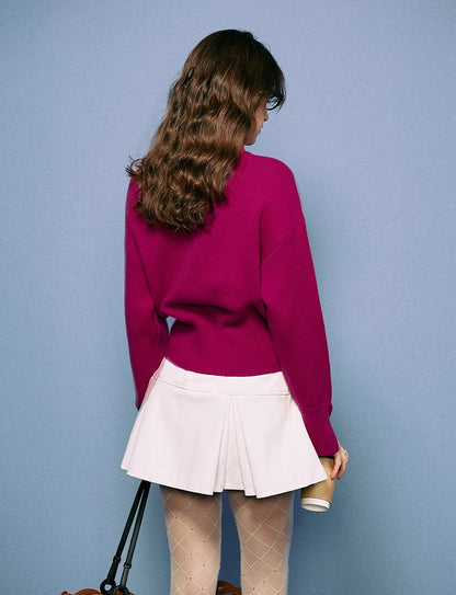 CHICHY Western-style turtleneck knitted sweater retro rose red inner top-AKAGI