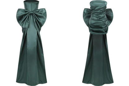 DOLLY Luxury Deep Green Big Bow Off Shoulder Tube Top Pleated Hip Date Dress-NUEL