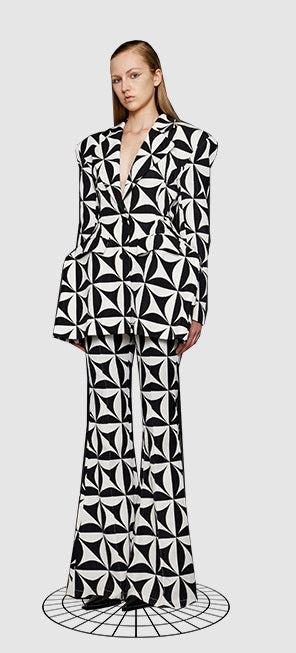 ANNAKIKI  silk star-print flared pants casual trousers-SHOUTO.