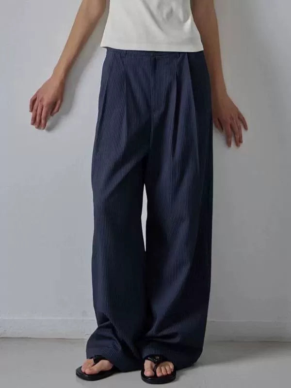 NOTHING WRITTEN Low Classic Casual Pants Women's Summer 2025 New Versatile High-Waisted Slimming Corduroy Straight-leg Wide-leg Pants-KATE