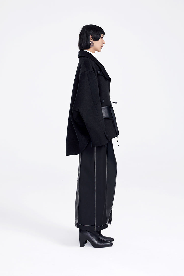 TINY IN three-dimensional long sleeve women's woolen black jacket-ITA