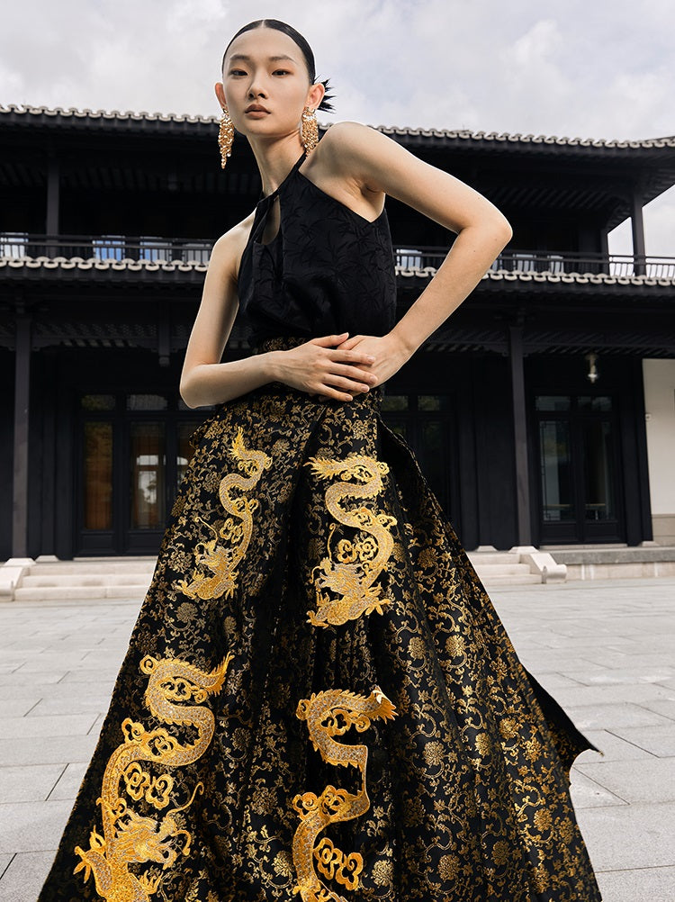 HECO Golden Dragon Year Horse Face High Waisted Skirt - allen.