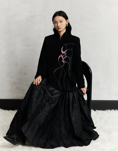 HECO Swallow embroidery tweed black Jacket Women - sinc.