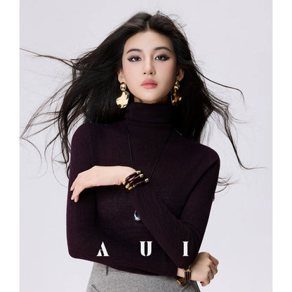 AUI Sheep Wool Black Turtleneck Sweater Slim Knit Base Jacket -  Su-Ho.