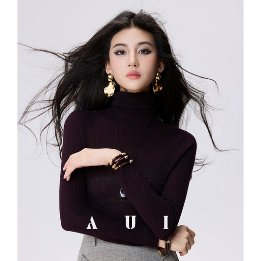 AUI Sheep Wool Black Turtleneck Sweater Slim Knit Base Jacket -  Su-Ho.