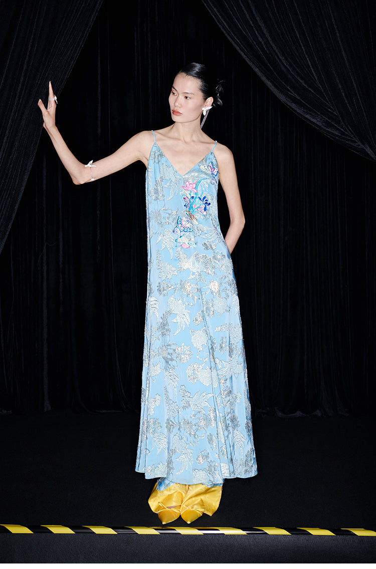 M essential Mackay designer butterfly embroidery bias slip dress pants - vuia wake.