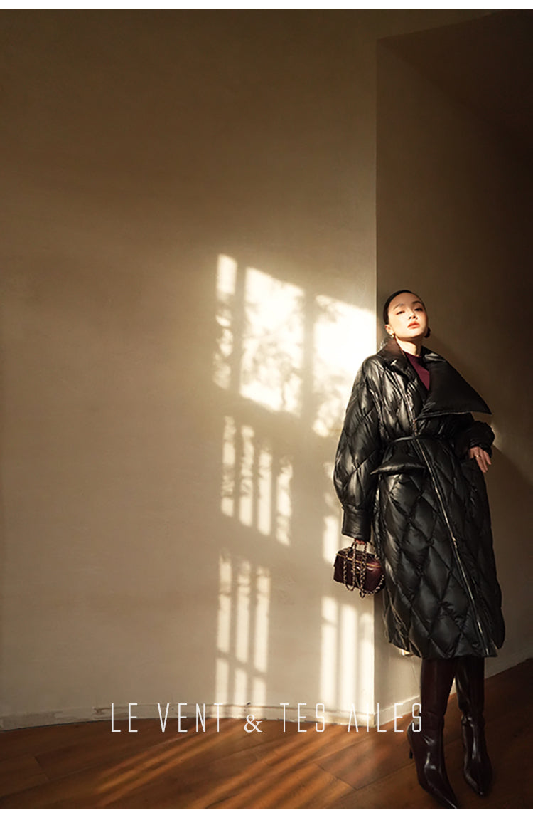 LE VENT&TES AILES Luxury High Cover Pressure Down Long Winter Jacket Coat -SZA
