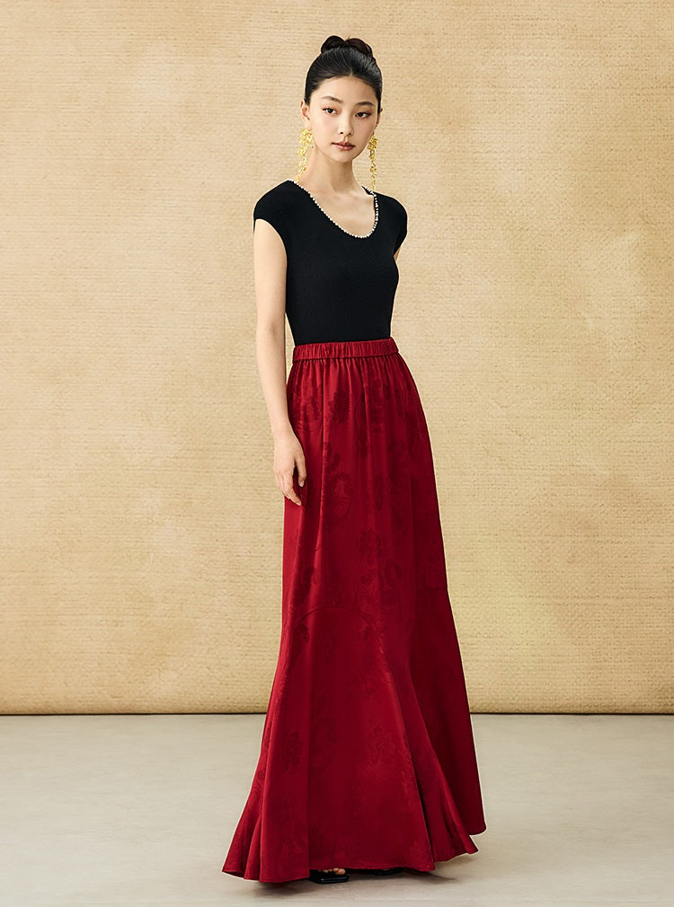 HECO Chinese Style Acetate Jacquard Elasticated High-waisted Fishtail Skirt - BETH.