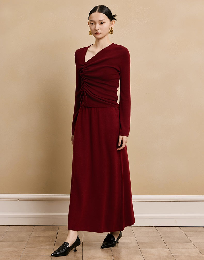 HECO soft waxy wool knitted high-elastic A-line red black creamy White SKIRT spring - THAT.