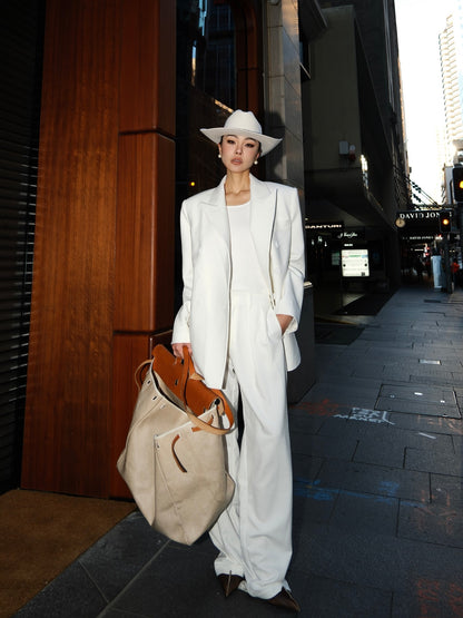 MEI SANGUAN white double-breasted suit + wide-leg floor-length slacks suit - ALVIN