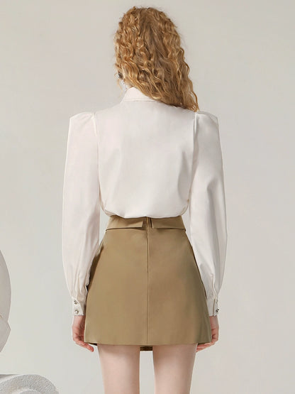 CHECOCRE Elegant White and Blue Contrasting Suit Shirt Khaki - KYLE