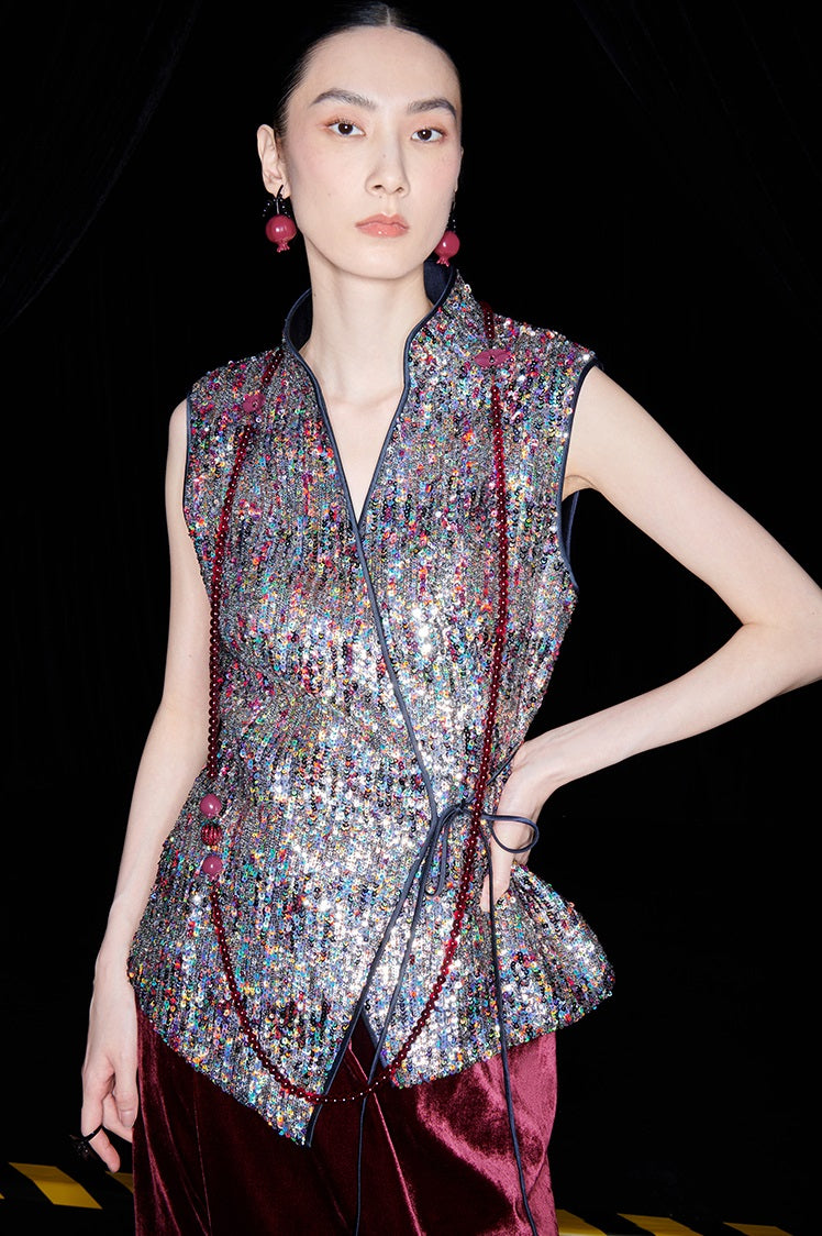 M essential Ma Kai designer Yao Ye embroidered fabric slim side vest - LAPT.