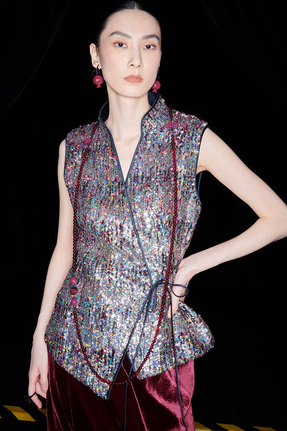 M essential Ma Kai designer Yao Ye embroidered fabric slim side vest - LAPT.