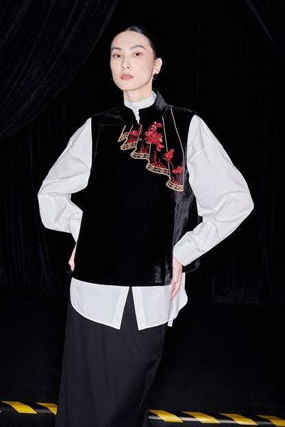 M essential Mackay designer silk velvet two-dimensional fish algae curtain beads vest - TASK.