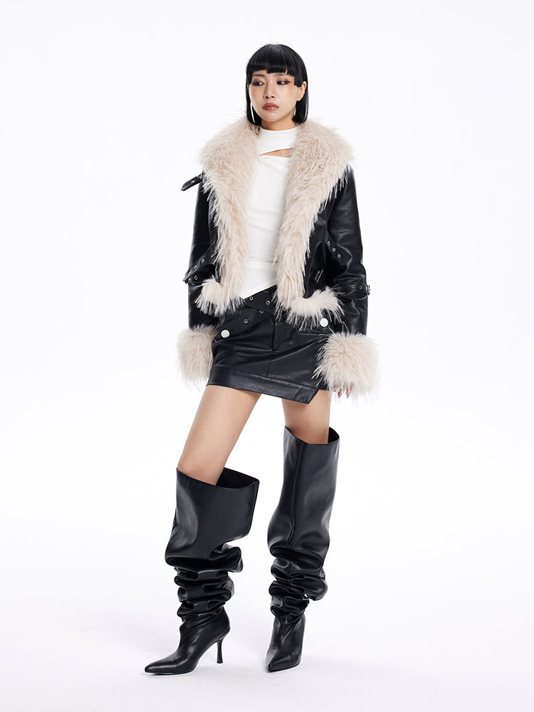 TINY IN cotton leather fur women's black jacket -JACK