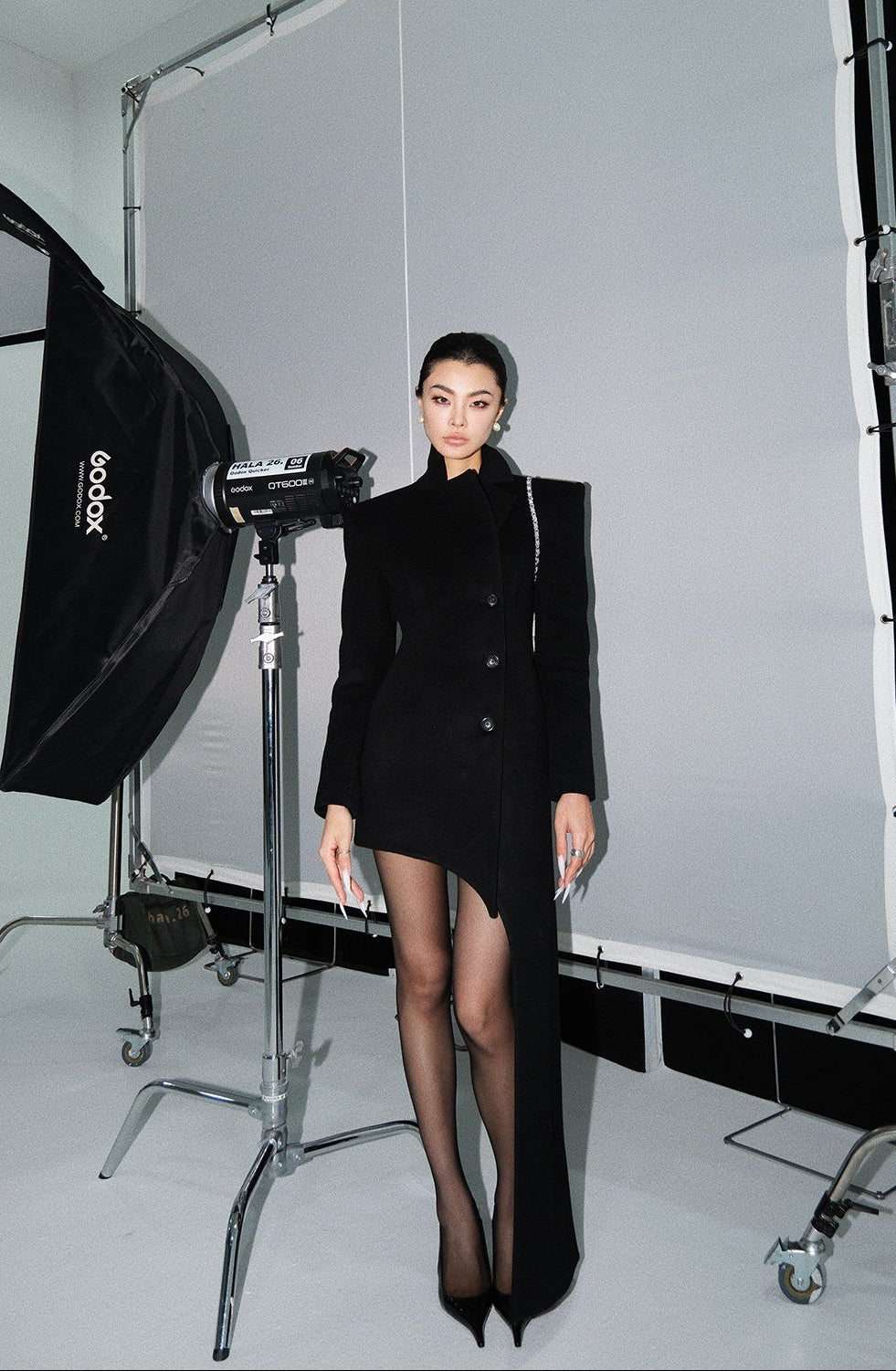 MEI SANGUAN 50% wool black single-breasted woolen dress - BRIAN
