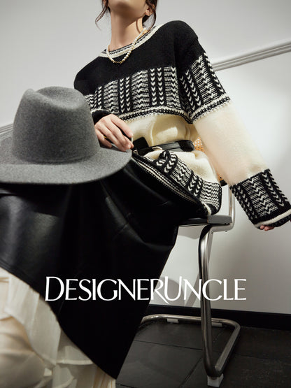 DGU "Ink Domain" black knitted sweater loose slimming retro versatile jacket - Jessie.