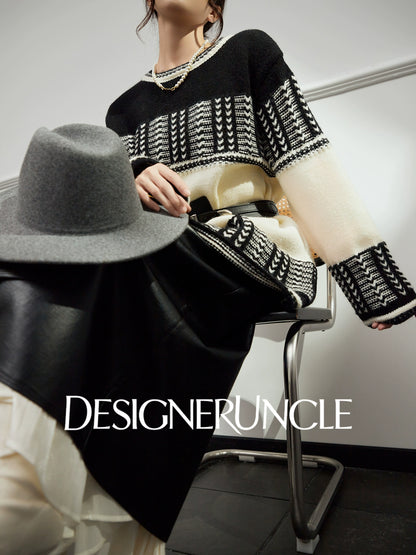 DGU "Ink Domain" black knitted sweater loose slimming retro versatile jacket - Jessie.