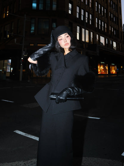MEI SANGUAN Black French Retro Single-Breasted Jacket