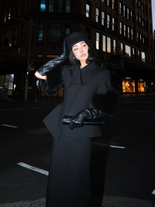 MEI SANGUAN Black French Retro Single-Breasted Jacket