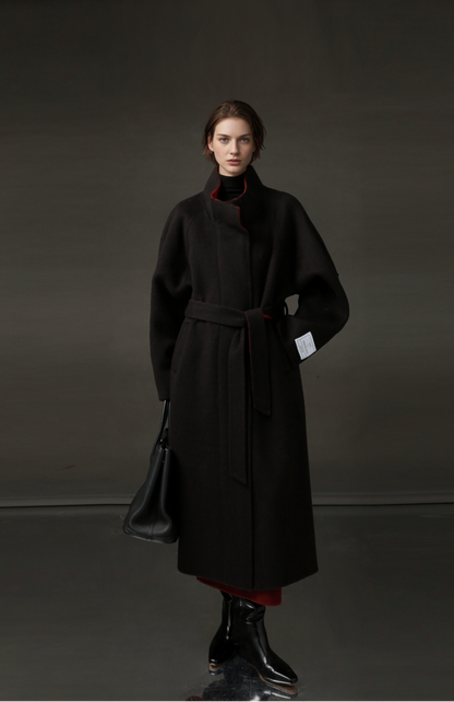 PIAOIN Women's Tweed Jacket Cashmere Long Coat-DAWN