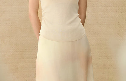 HECO Chinese style slightly transparent round neck knitted short sleeve T-shirt -BING.