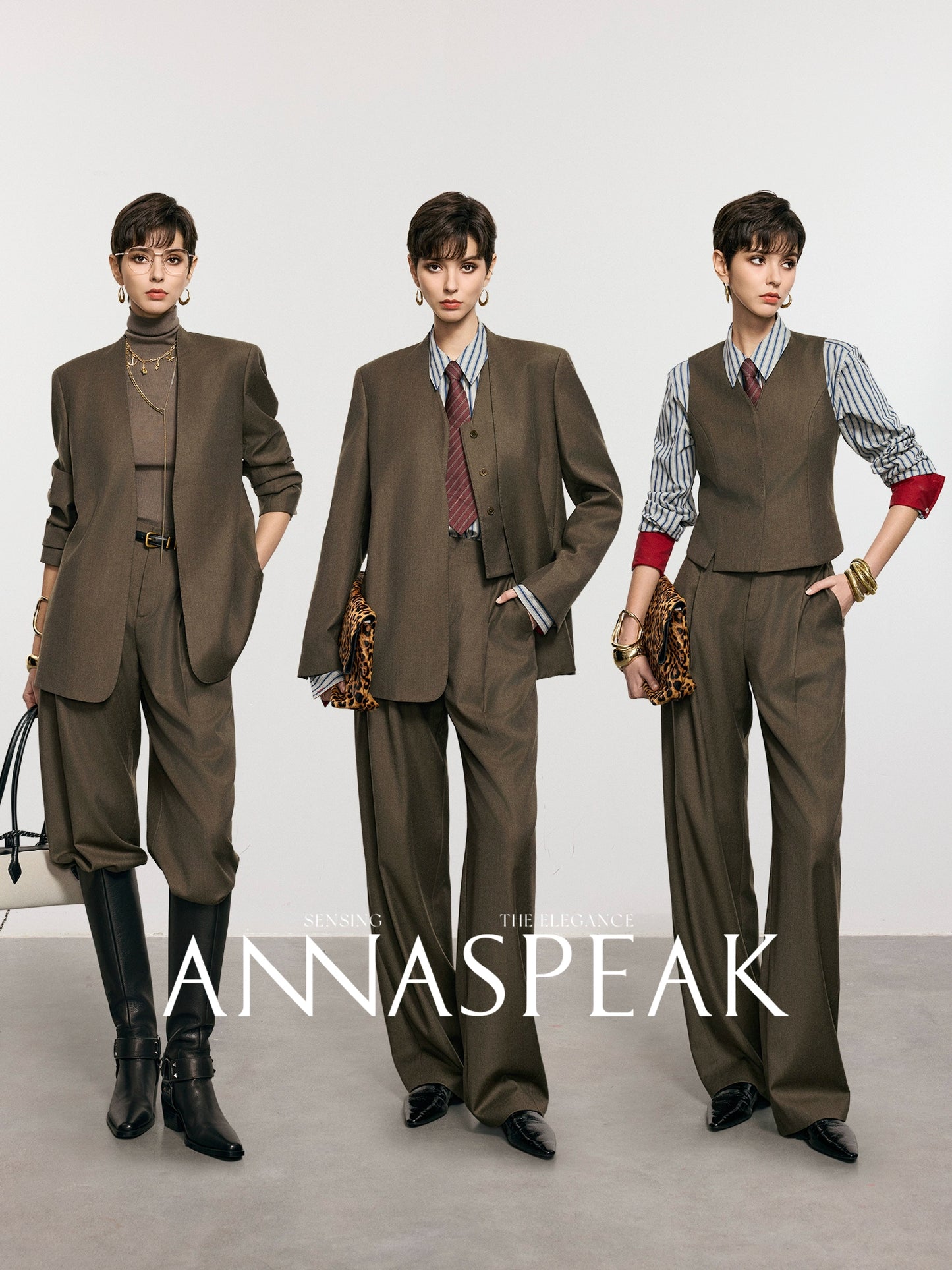 ANNASPEAK Worsted Wool Flannel Suit Vest Pants Set-OSAR.