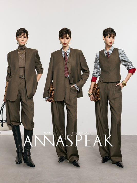 ANNASPEAK Worsted Wool Flannel Suit Vest Pants Set-OSAR.