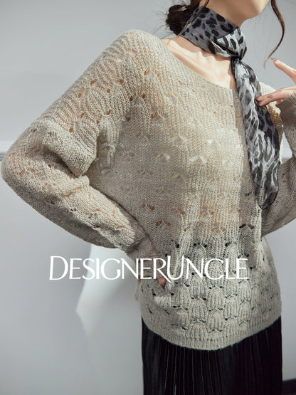 DGU| Gray Slimming Elegant Hollow Design Light Luxury Top Knitwear - Felix.