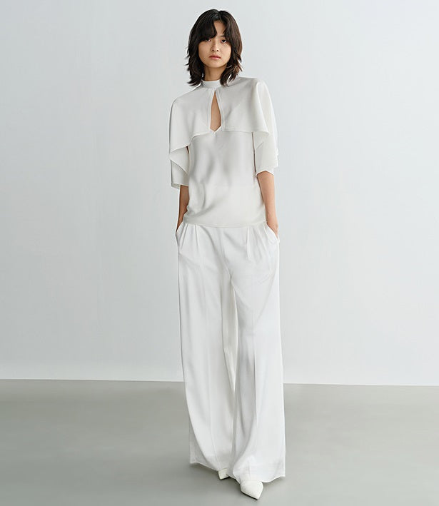 COMME MOI Lv Yan designer summer new women's small stand collar white cape top - DAISY.