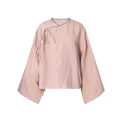 TUYUE Linen Hammer Slanted Loose Chinese Shirt - AMBER.