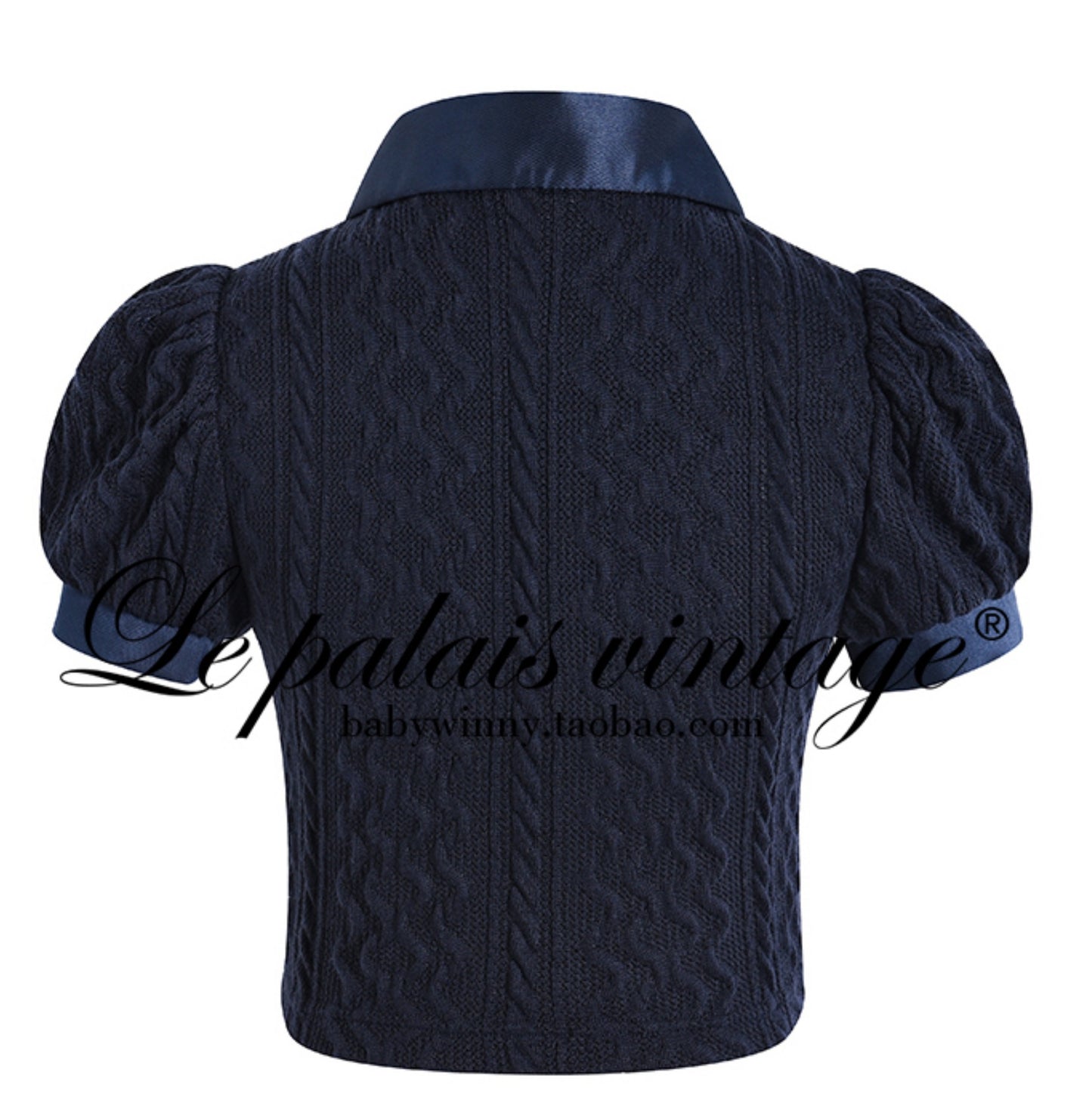 Le Palais  navy knitted puff sleeve top pleated skirt-XERX