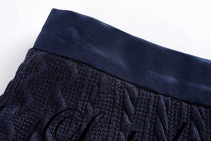 Le Palais  navy knitted puff sleeve top pleated skirt-XERX