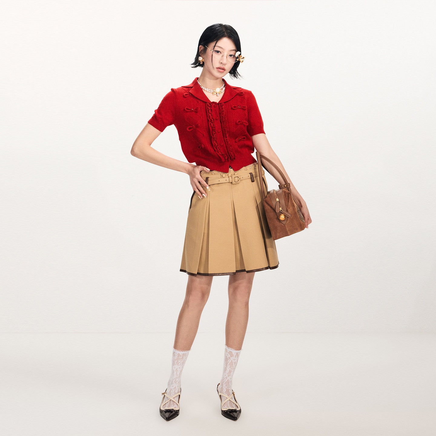 FAME A-Line Double Waist Two Contrasting Pleated Skirts - ARIETTE.