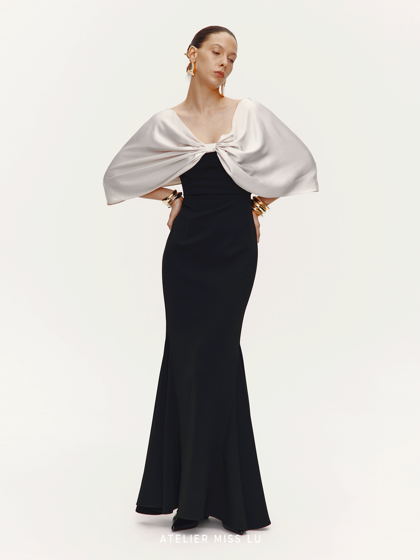 ATELIER MISS LU Shi Glossy Shawl Mermaid Dress Long Skirt - STED